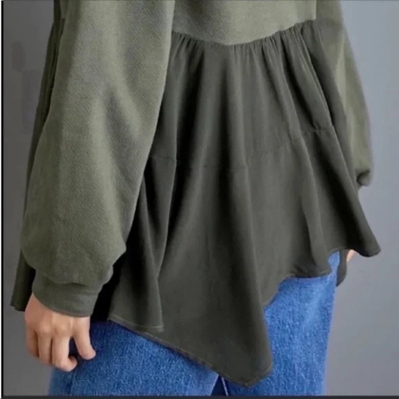 ANTHROPOLOGIE Tiered Hoodie Sweatshirt Long Sleeve Sweater Tops Moss S NWT - Picture 3 of 6